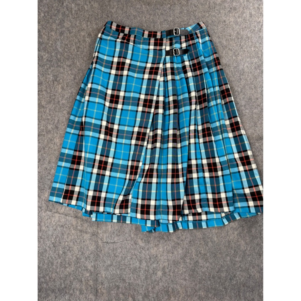 BDG Plaid Pleated Kilt Skirt Womens Medium Blue Buckle Wrap Preppy Grunge Midi